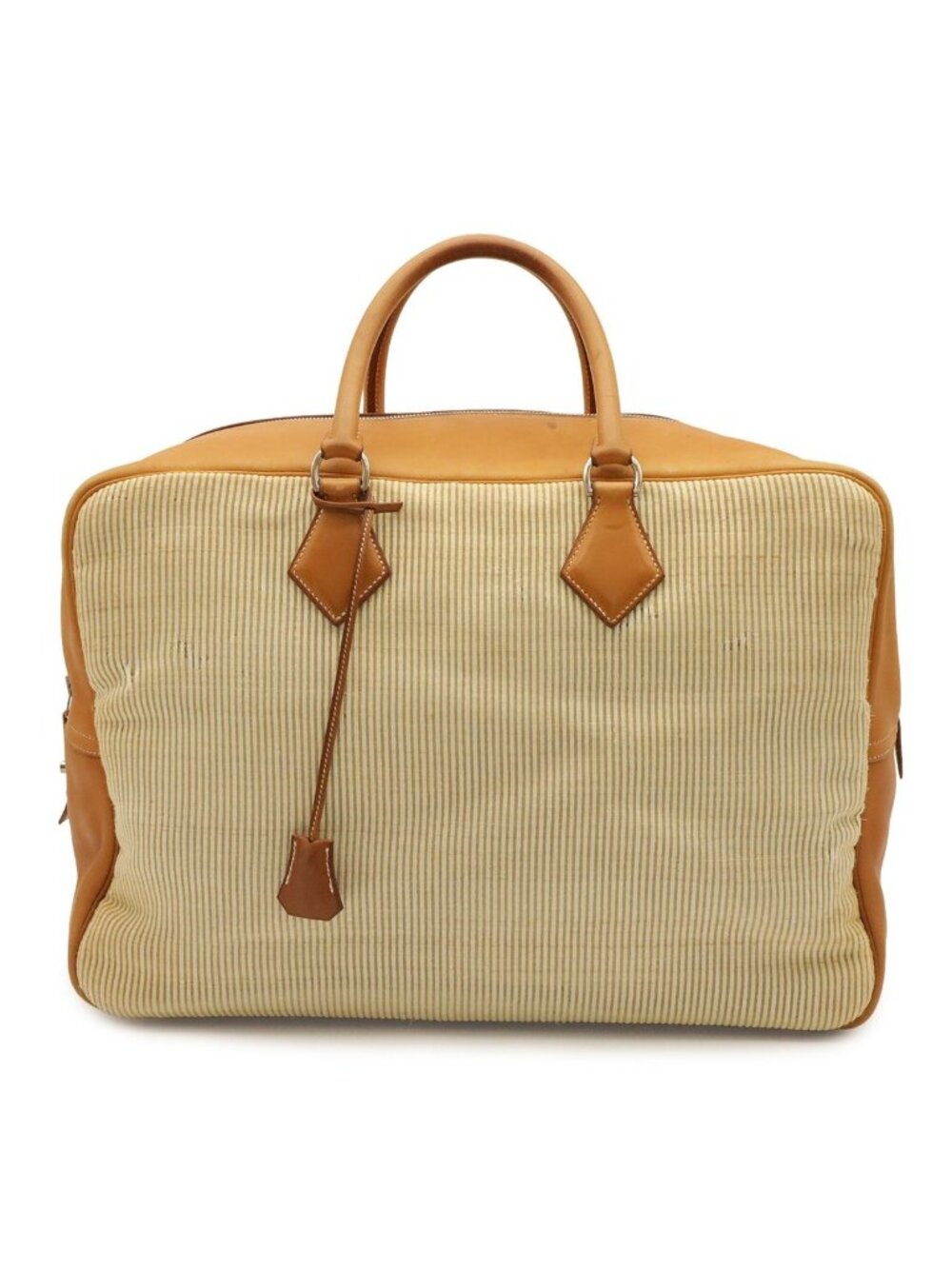 Hermes Boston Bag Purse Travelbag Crinoline Voga River Leather Natural Light